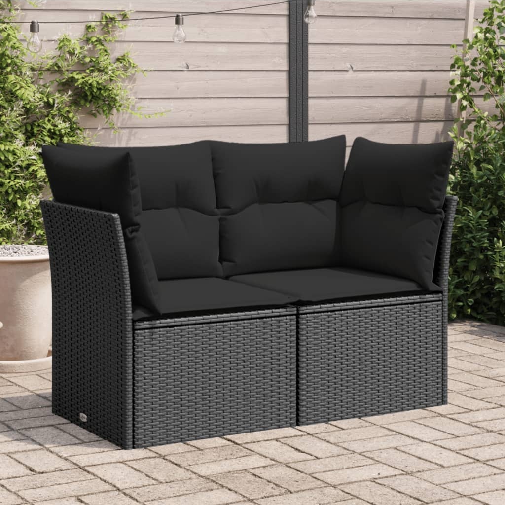 Tuinbank 2-zits zwart rattan met kussens - 35% KORTING!