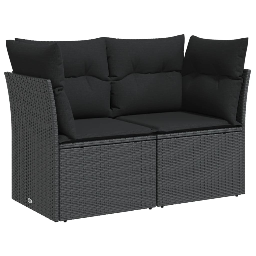 Tuinbank 2-zits zwart rattan met kussens - 35% KORTING!