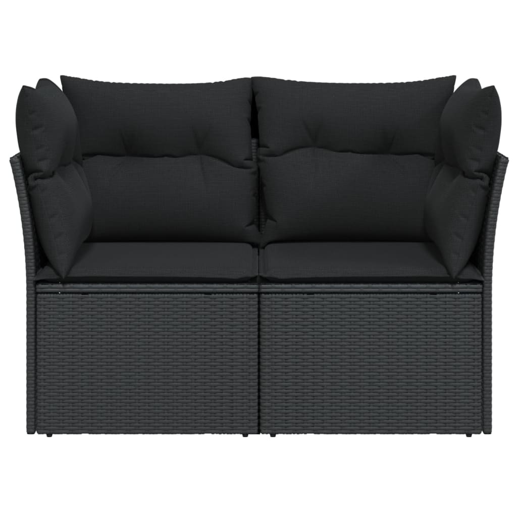 Tuinbank 2-zits zwart rattan met kussens - 35% KORTING!