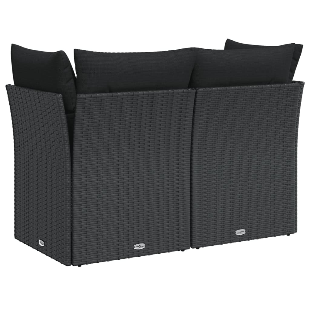 Tuinbank 2-zits zwart rattan met kussens - 35% KORTING!
