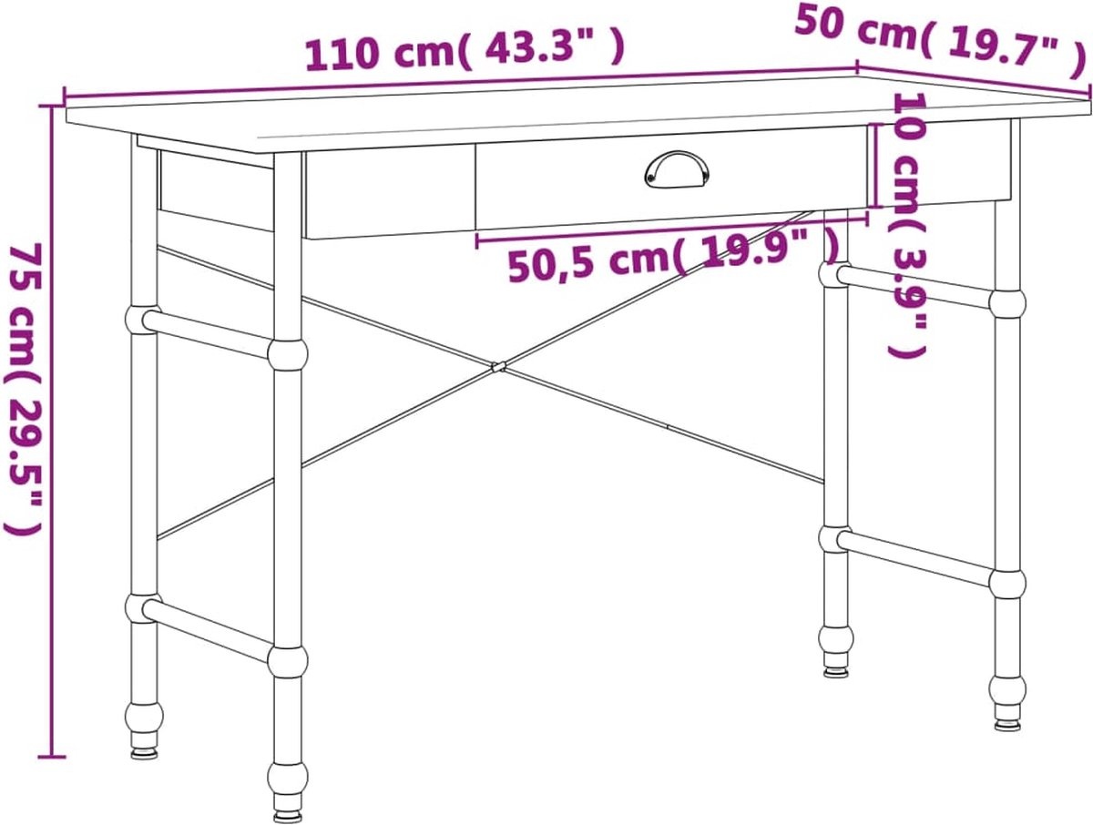 vidaXL Computerbureau Eiken 110cm - Zo Goed Als Nieuw! 53% Korting