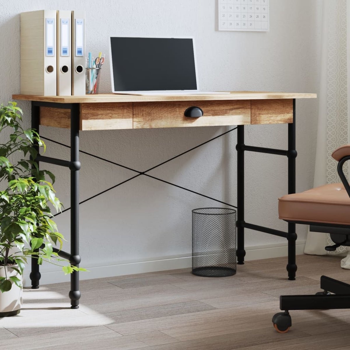 vidaXL Computerbureau Eiken 110cm - Zo Goed Als Nieuw! 53% Korting