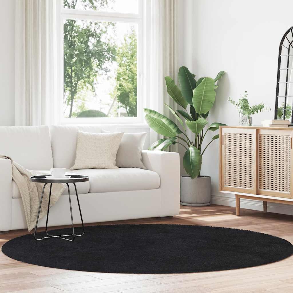 vidaXL Hoogpolig Kleed Zwart 200x200 - 47% Korting!