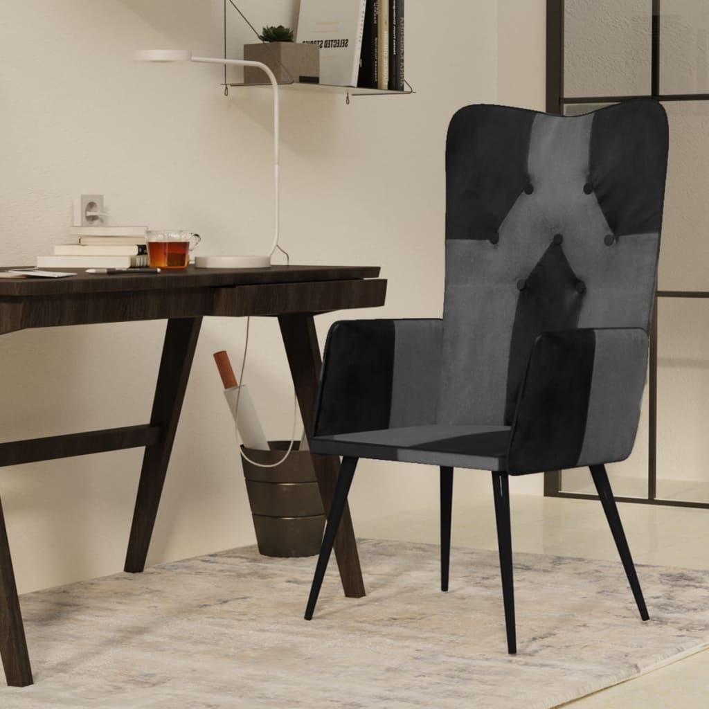 VidaXL Leren Fauteuil Zwart/Grijs - 41% Korting!