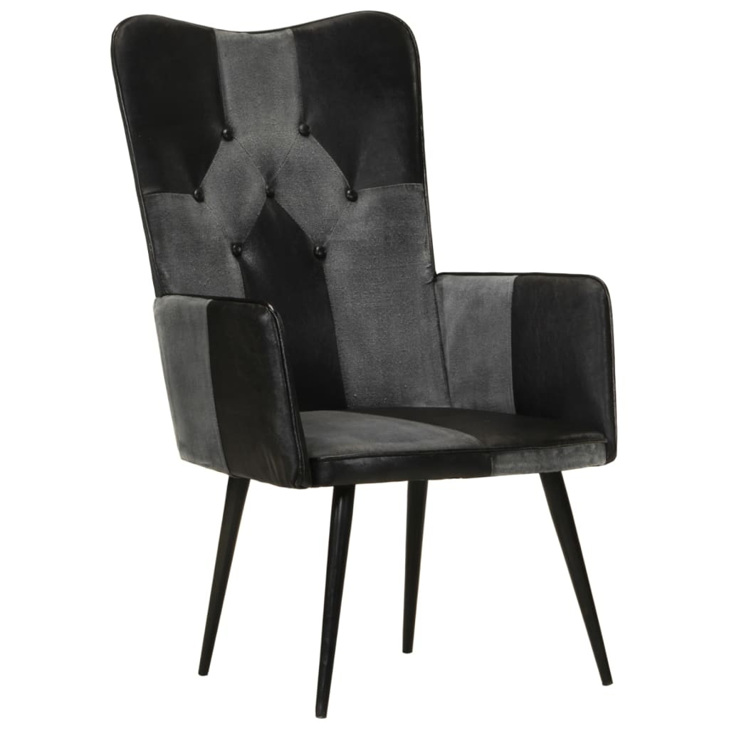 VidaXL Leren Fauteuil Zwart/Grijs - 41% Korting!