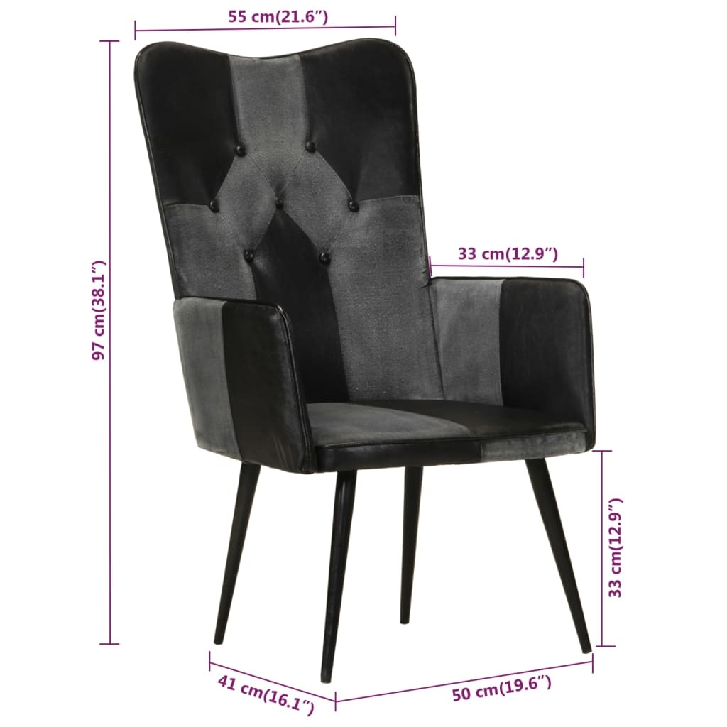 VidaXL Leren Fauteuil Zwart/Grijs - 41% Korting!