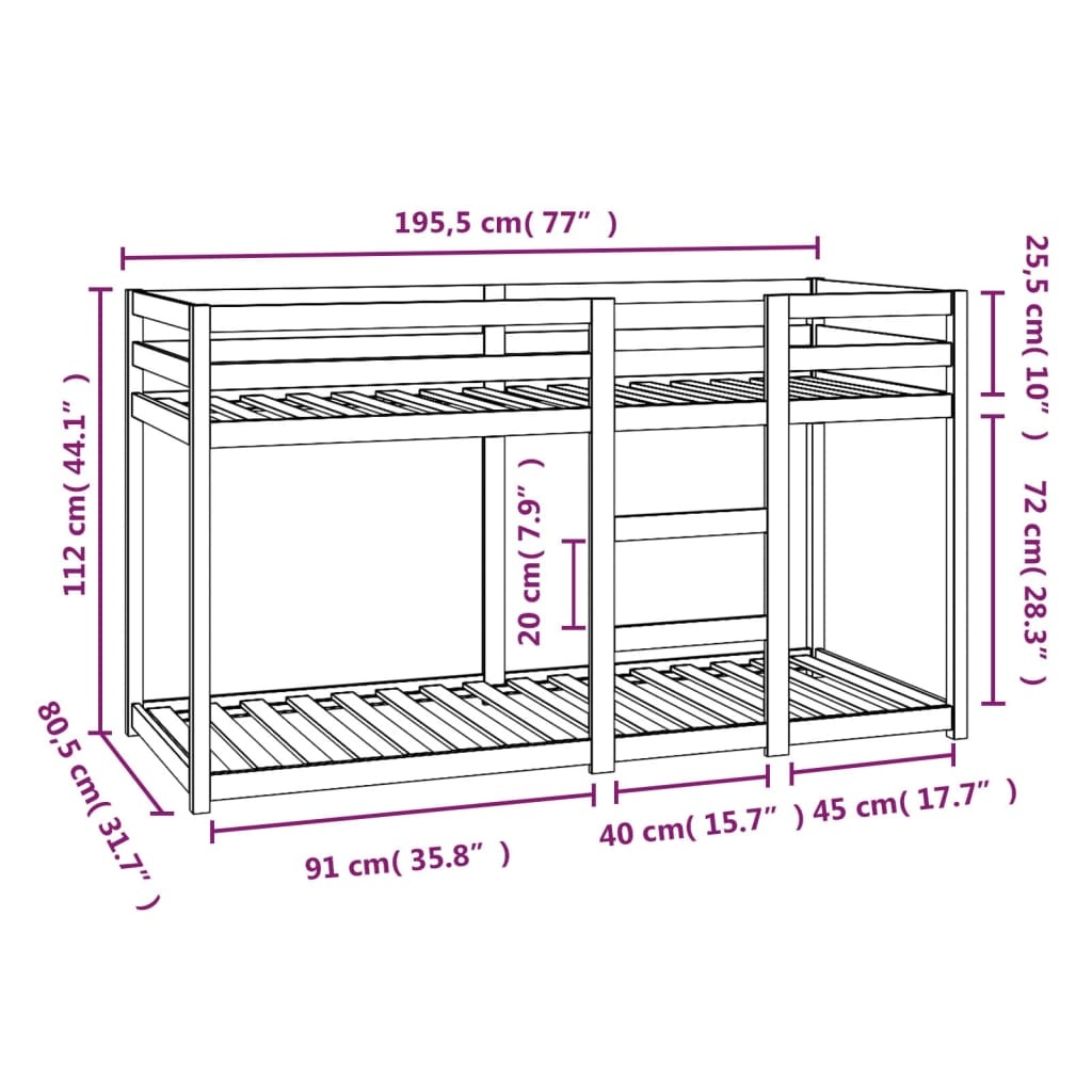 vidaXL Stapelbed 75x190 Grenenhout Wit -35% Korting!