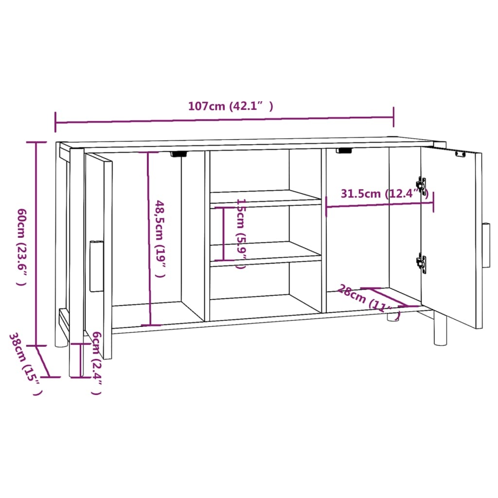 vidaXL Dressoir Hout 107cm - 35% Korting! Retourdeal
