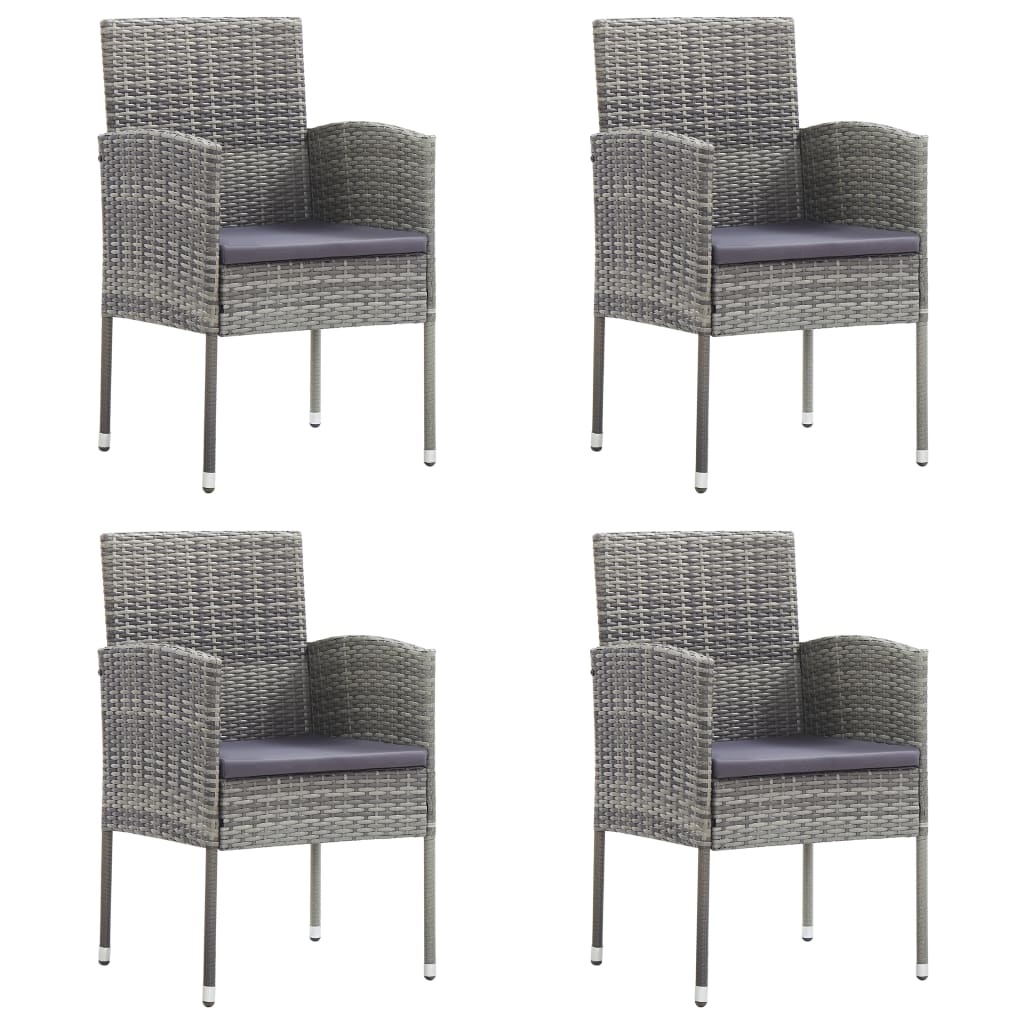 vidaXL Tuinstoelen (4 st.) - Grijs Rattan, Donkergrijs Kussens - 35% Korting!
