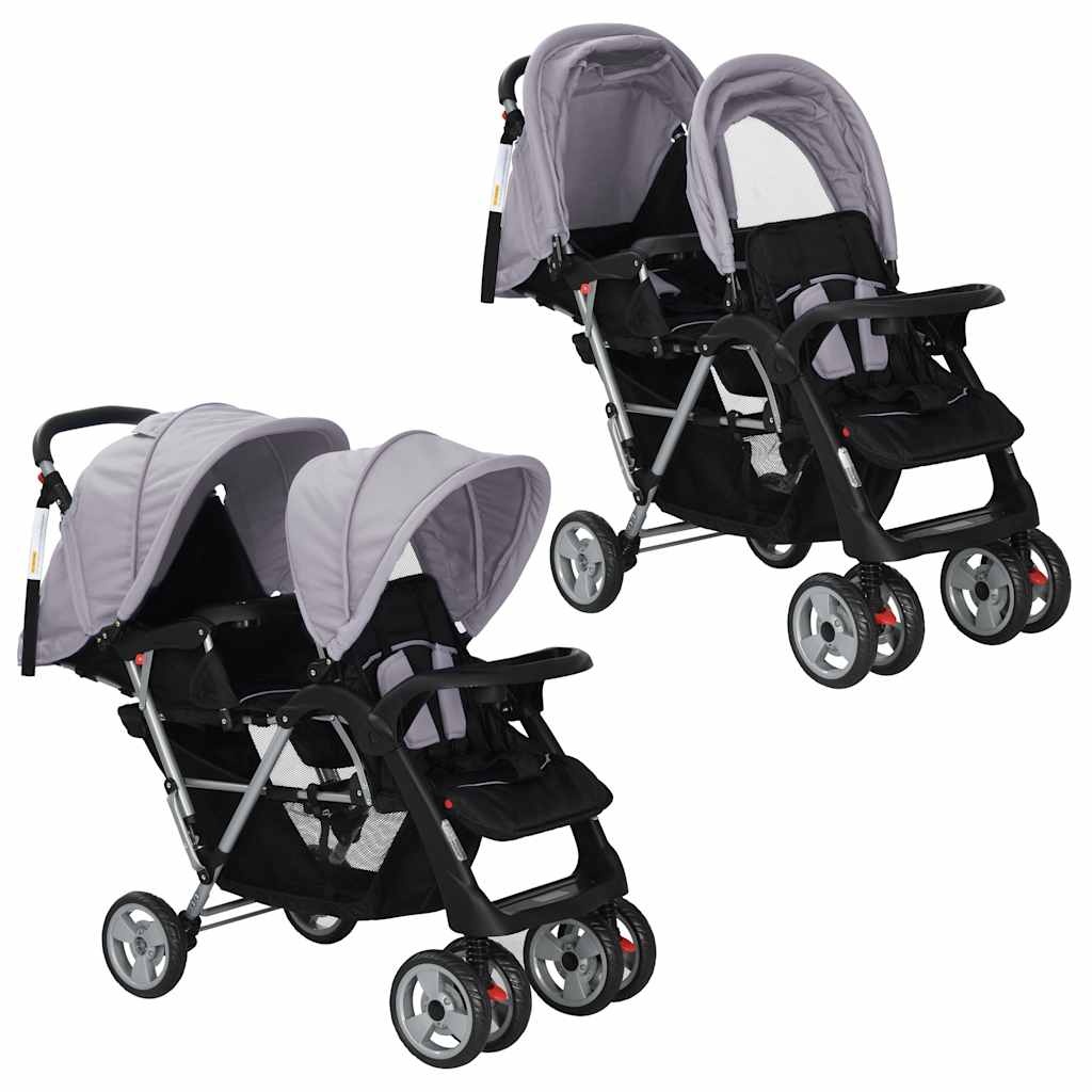 Dubbele Kinderwagen Grijs/Zwart - 35% Korting!
