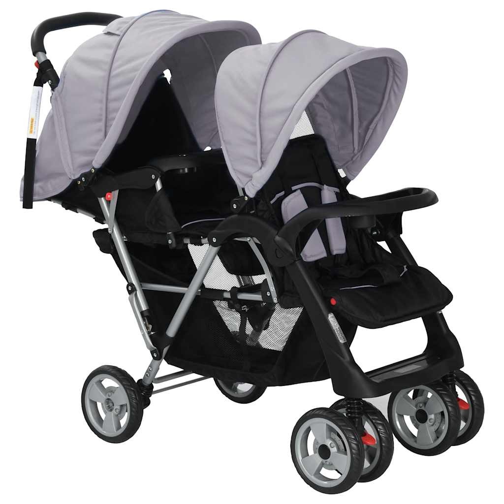 Dubbele Kinderwagen Grijs/Zwart - 35% Korting!