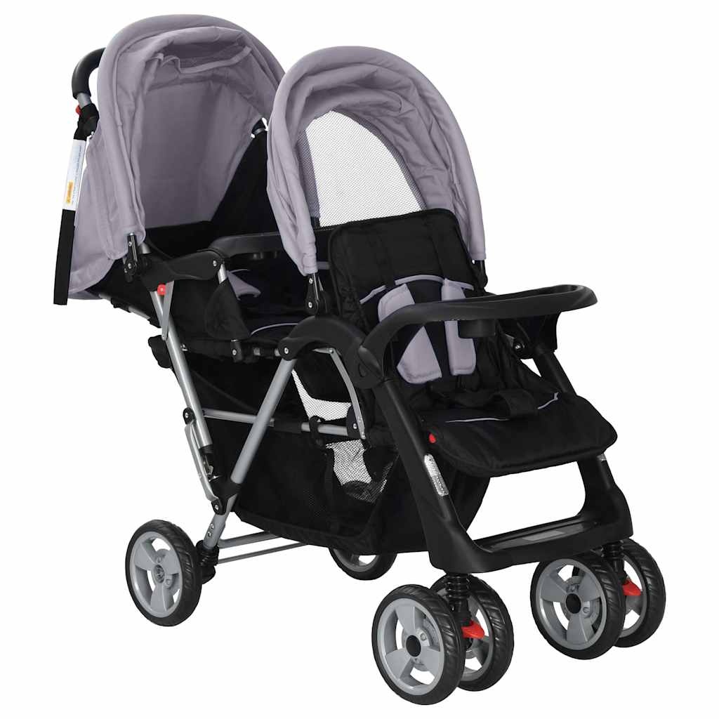 Dubbele Kinderwagen Grijs/Zwart - 35% Korting!