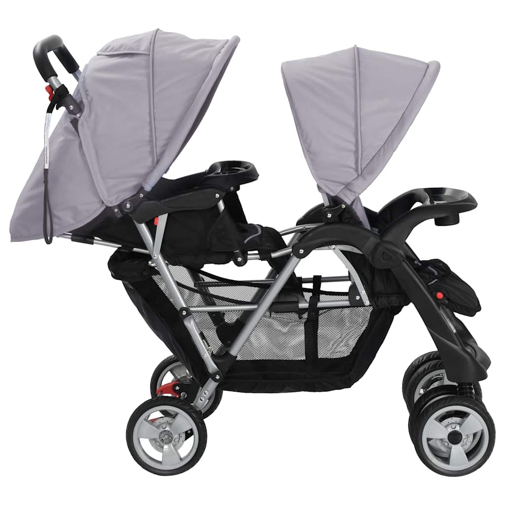 Dubbele Kinderwagen Grijs/Zwart - 35% Korting!
