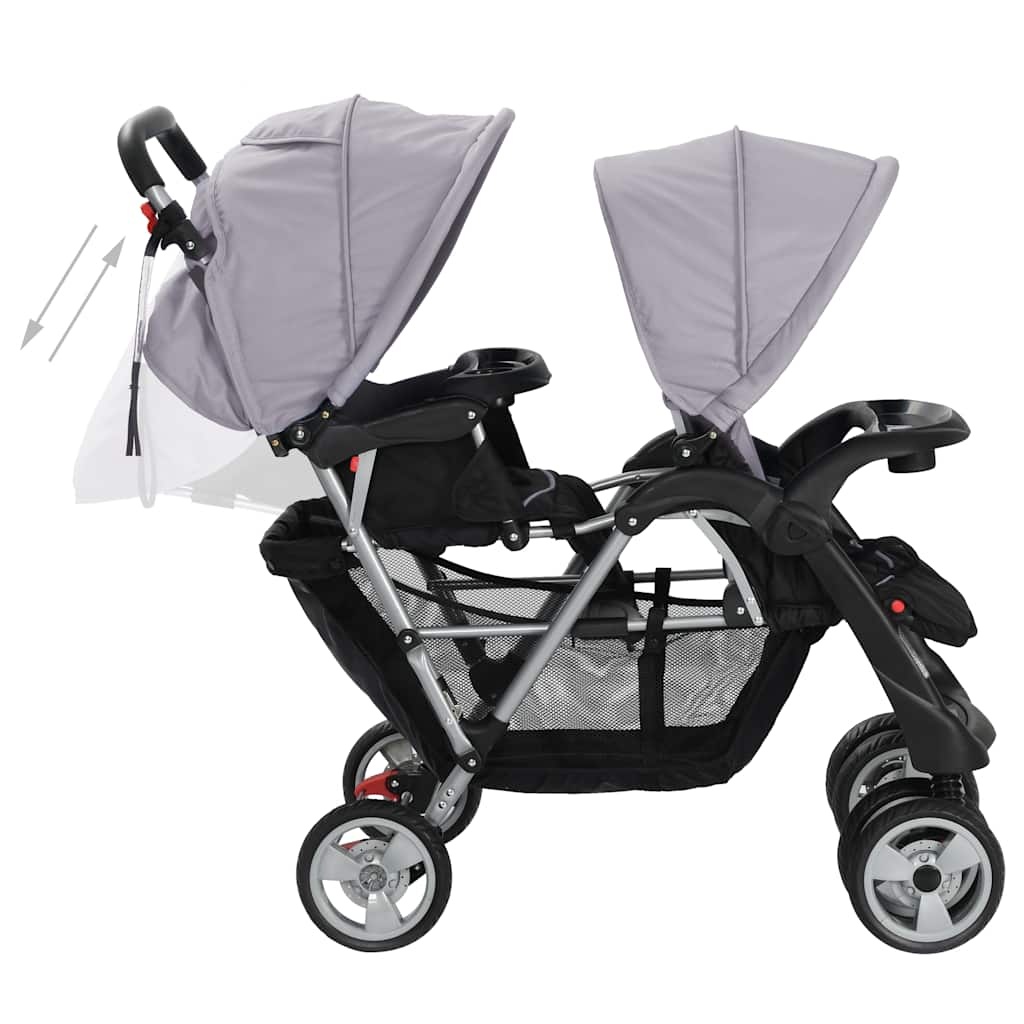 Dubbele Kinderwagen Grijs/Zwart - 35% Korting!