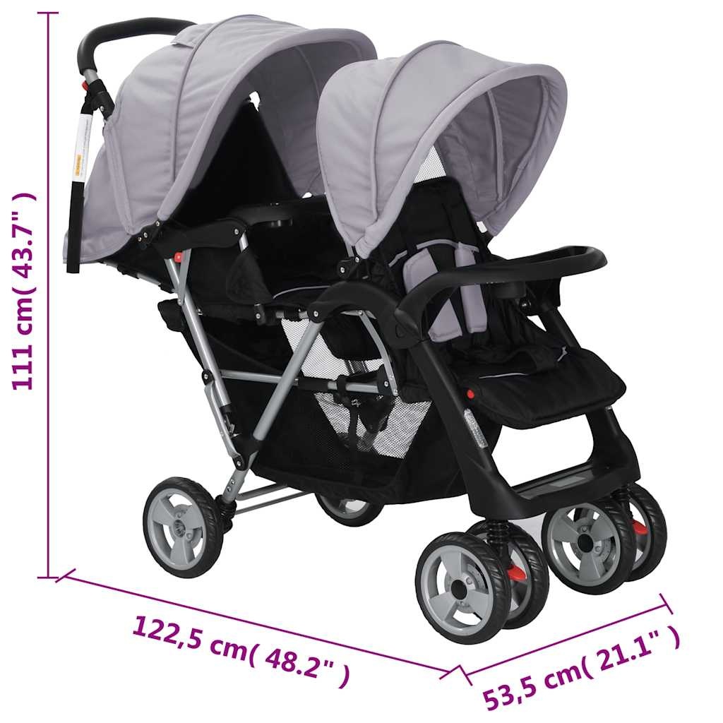 Dubbele Kinderwagen Grijs/Zwart - 35% Korting!