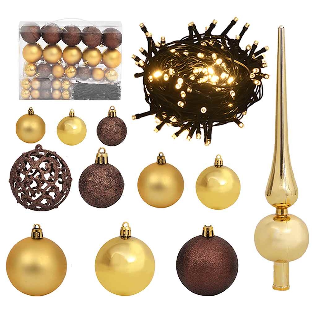 Kerstballenset 61-dlg Goud/Brons + LED's - 35% Korting!