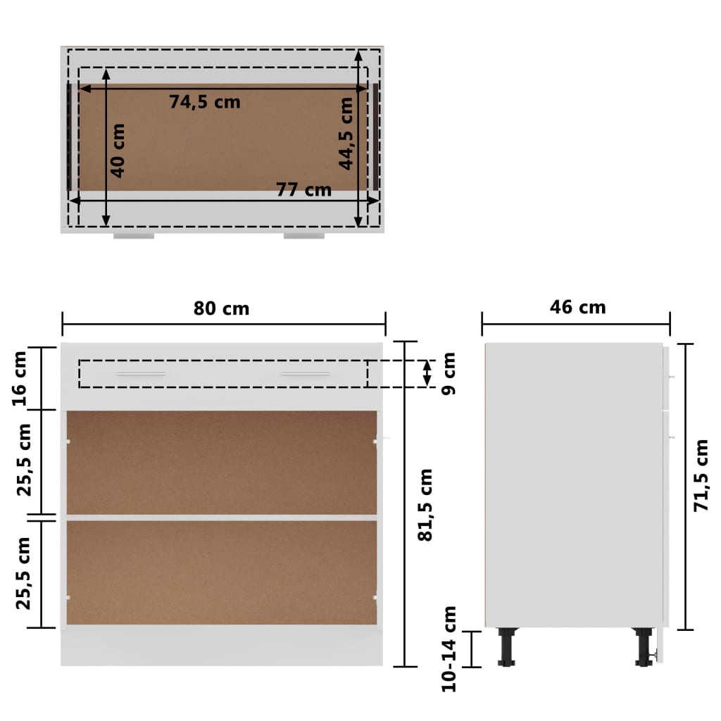 VidaXL Onderkast Lyon Wit Hoogglans - 80cm - 47% Korting!