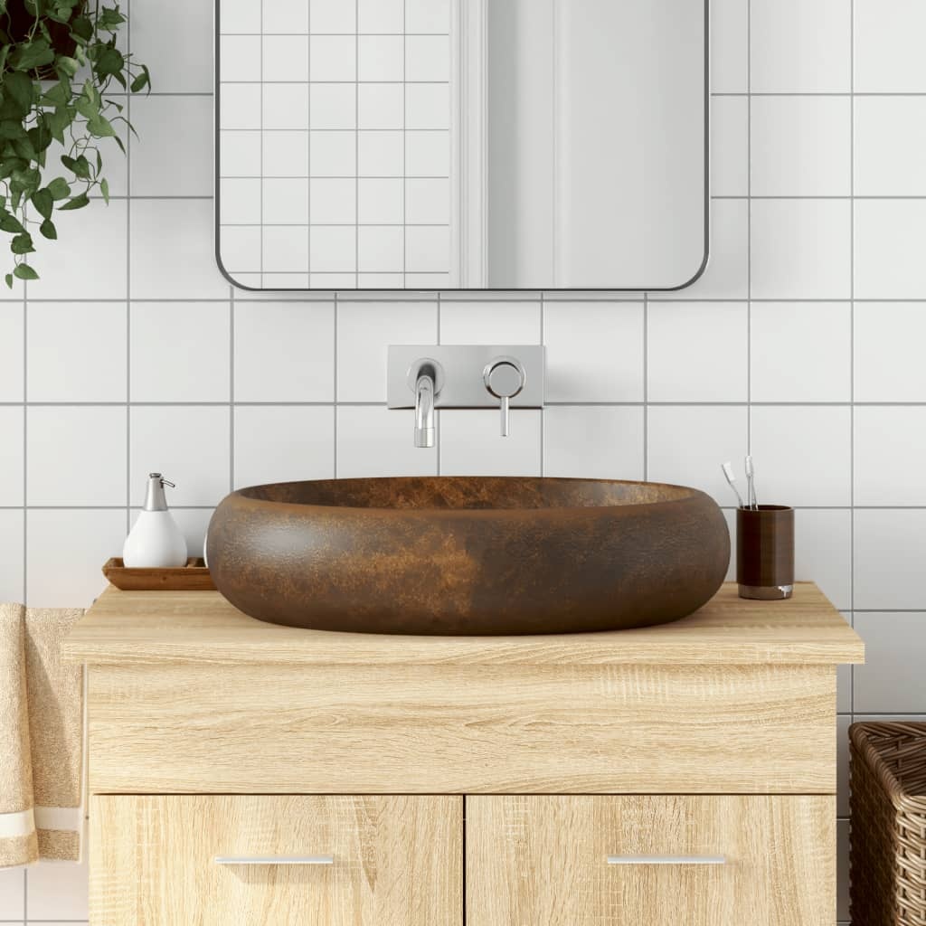 vidaXL Ovale Opzetwasbak Bruin 59cm - 35% Korting! Beschadigd