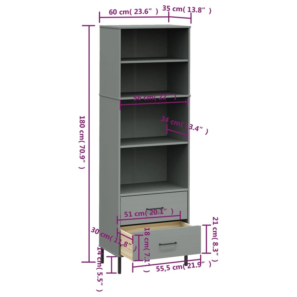 vidaXL Boekenkast OSLO Grijs - 35% Korting! Massief Hout