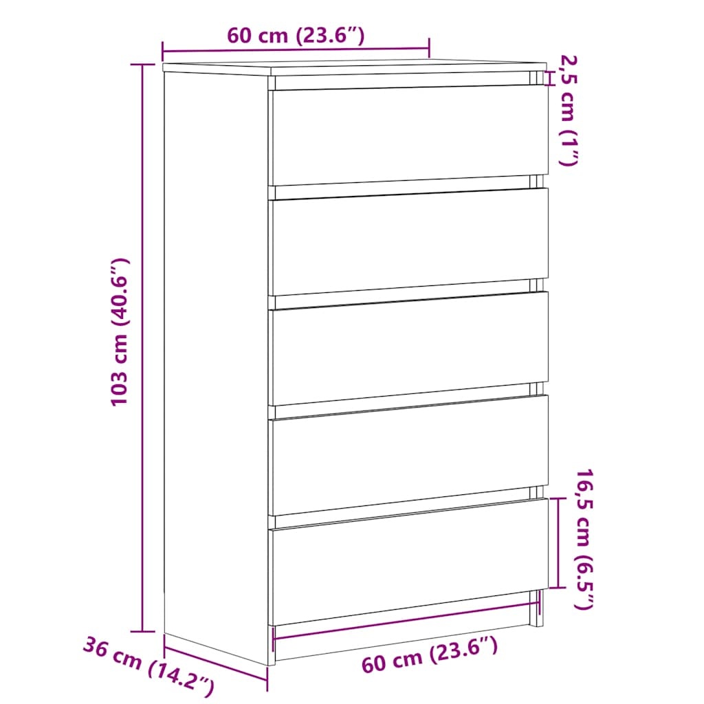 VidaXL Ladekast Hoogglans Wit - 60x36x103cm - 35% Korting!