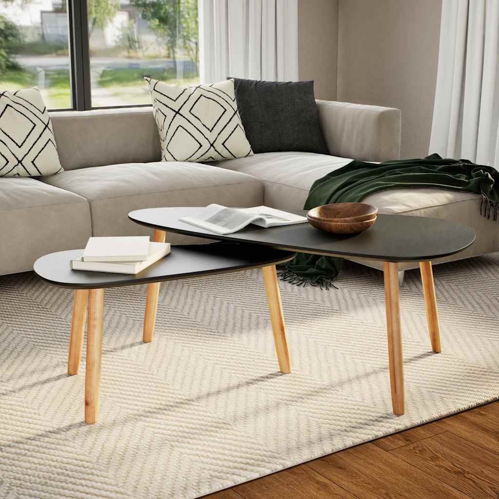 vidaXL Salontafelset Grenenhout Zwart - 2-delig - 53% Korting!