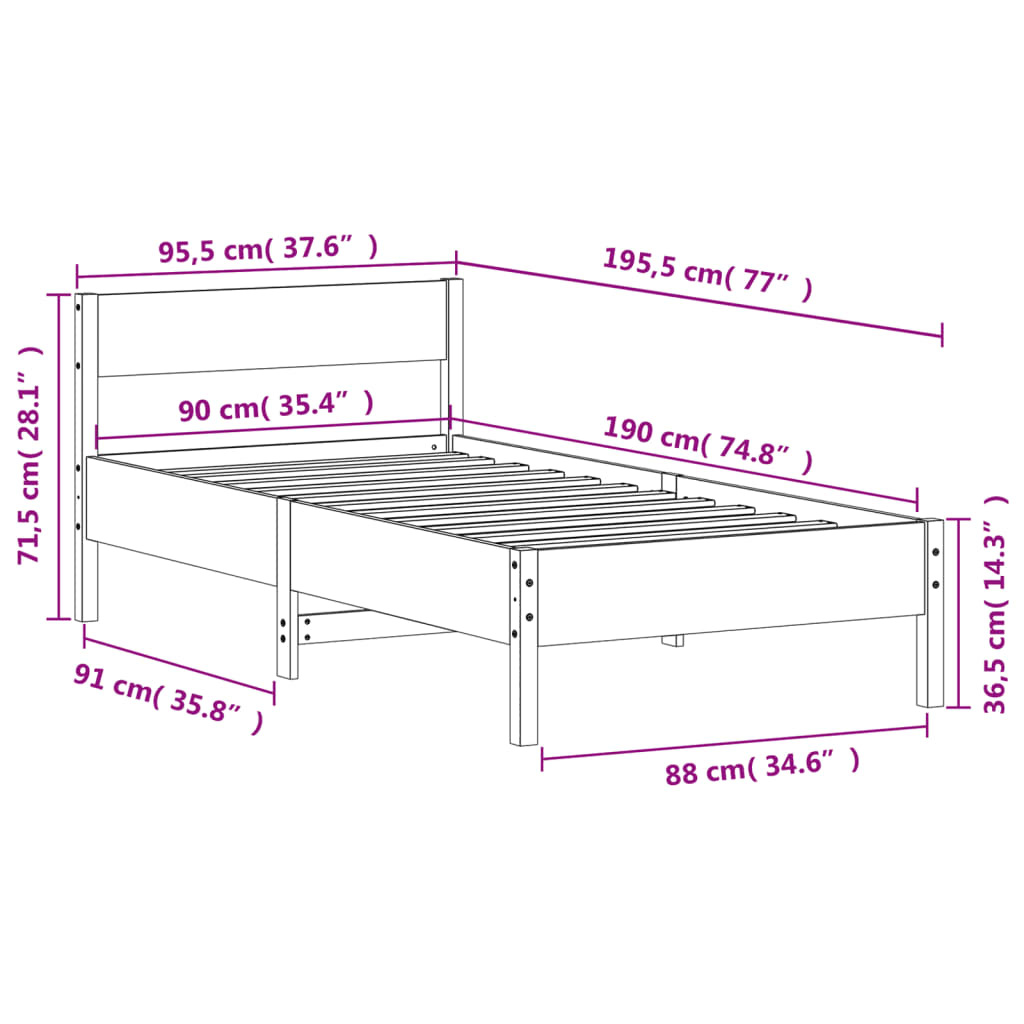 Grenen Bedframe 90x190cm - NU 53% Korting! (Zonder Matras)