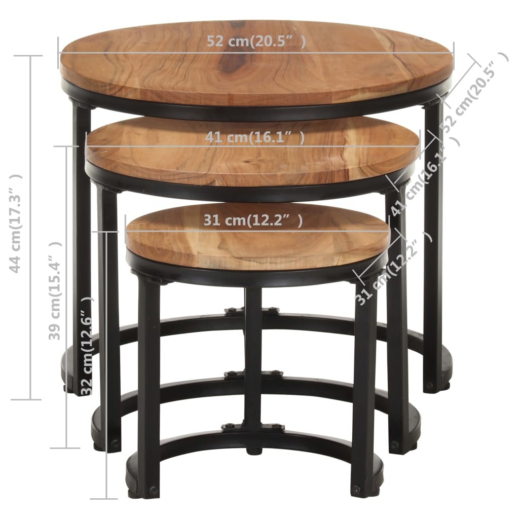 vidaXL Bijzettafels (3 st) Acaciahout -35%! Retourdeal