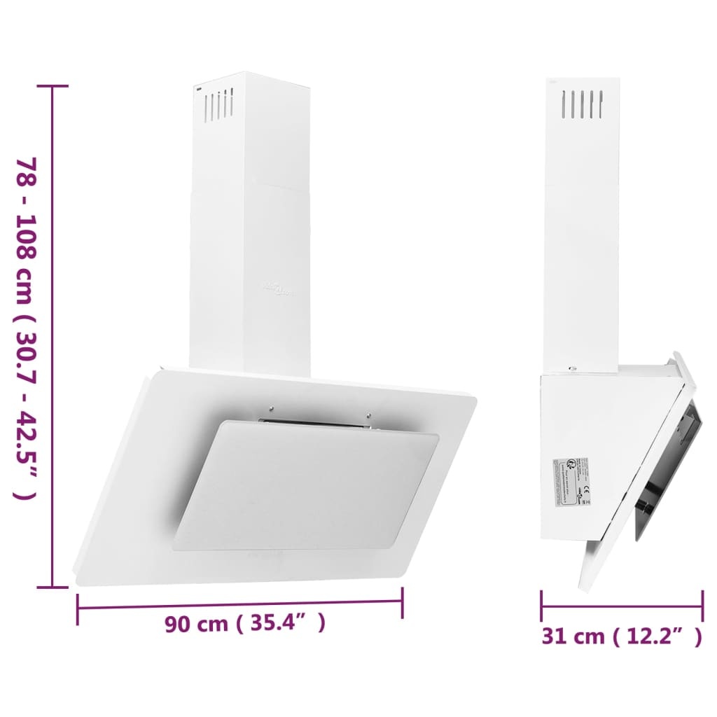 vidaXL Afzuigkap 90cm RVS/Glas Wit -35%! Topdeal!