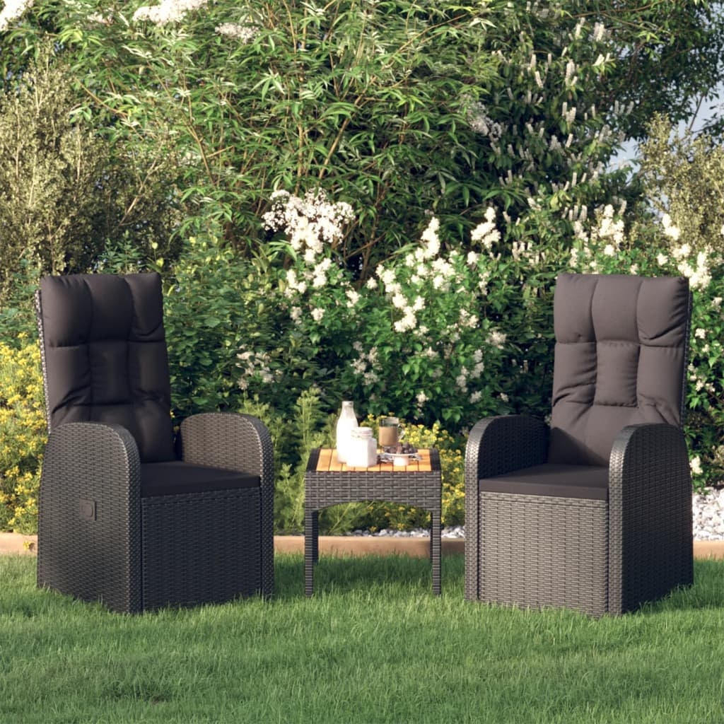 Tuinstoelen (2x) verstelbaar zwart rattan + kussens -45%