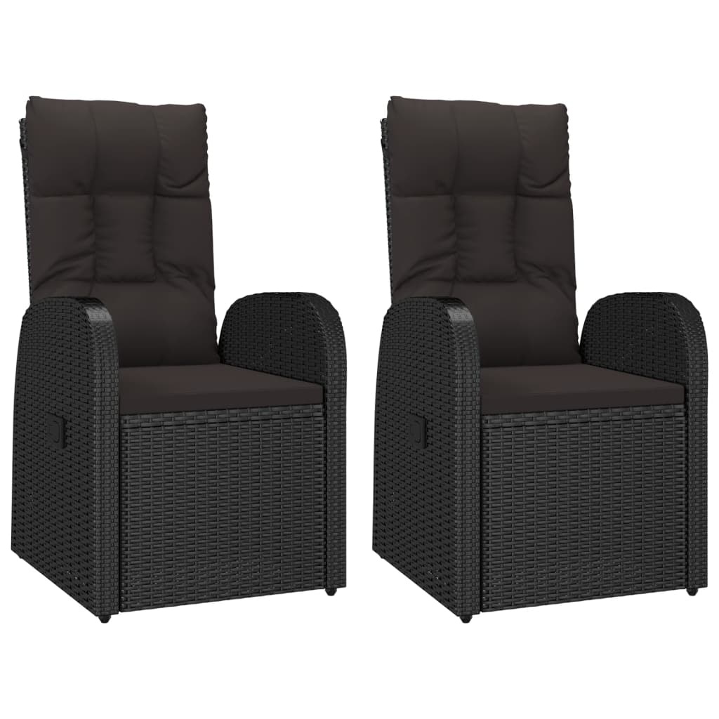 Tuinstoelen (2x) verstelbaar zwart rattan + kussens -45%