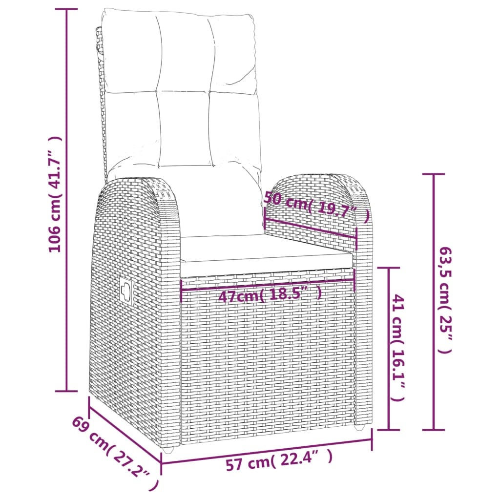 Tuinstoelen (2x) verstelbaar zwart rattan + kussens -45%