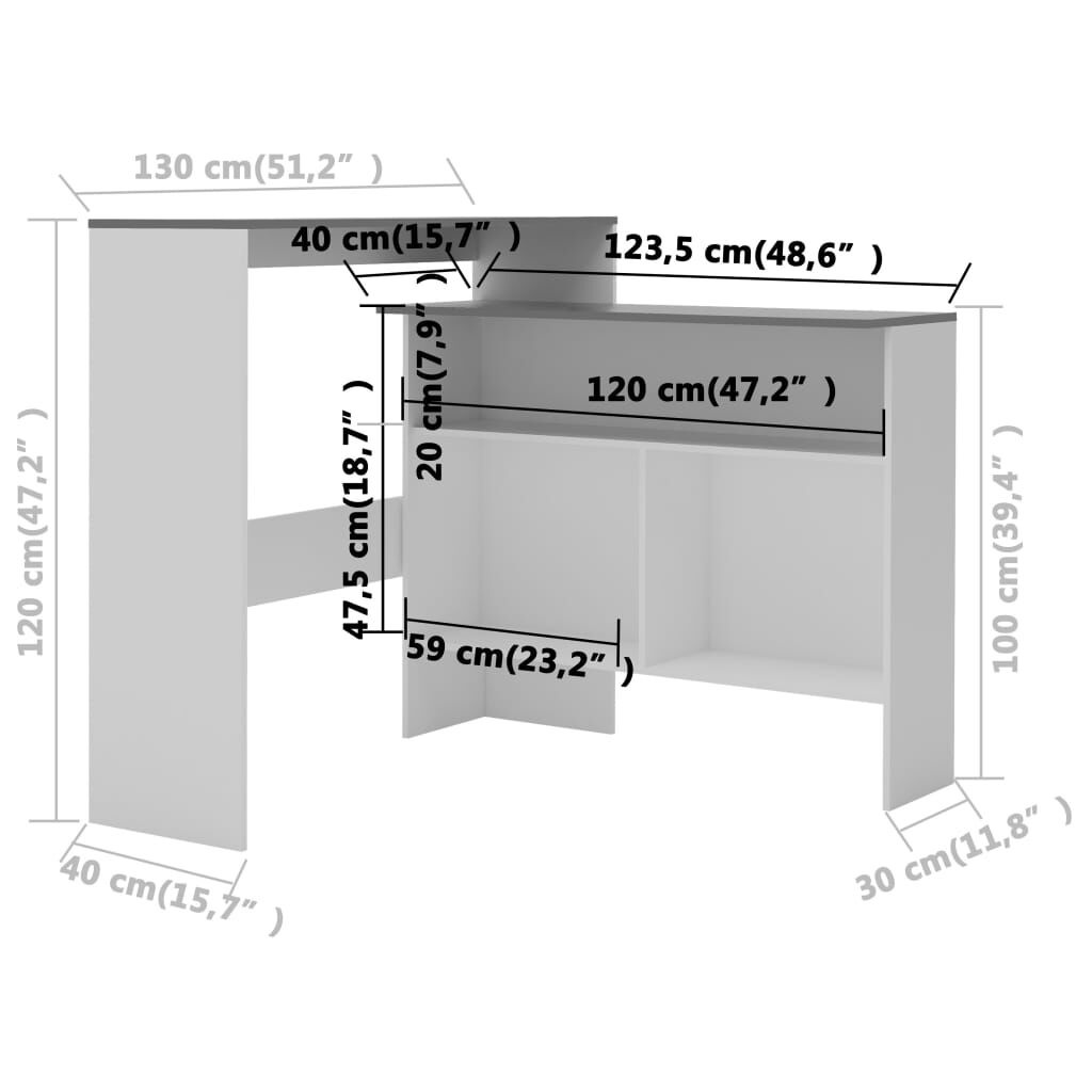 VidaXL Bartafel Wit/Grijs 130cm - 57% Korting!