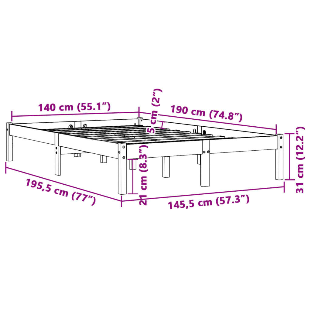Grenen Bed 140x190cm Wasbruin m. Lattenbodem - 53% Korting!