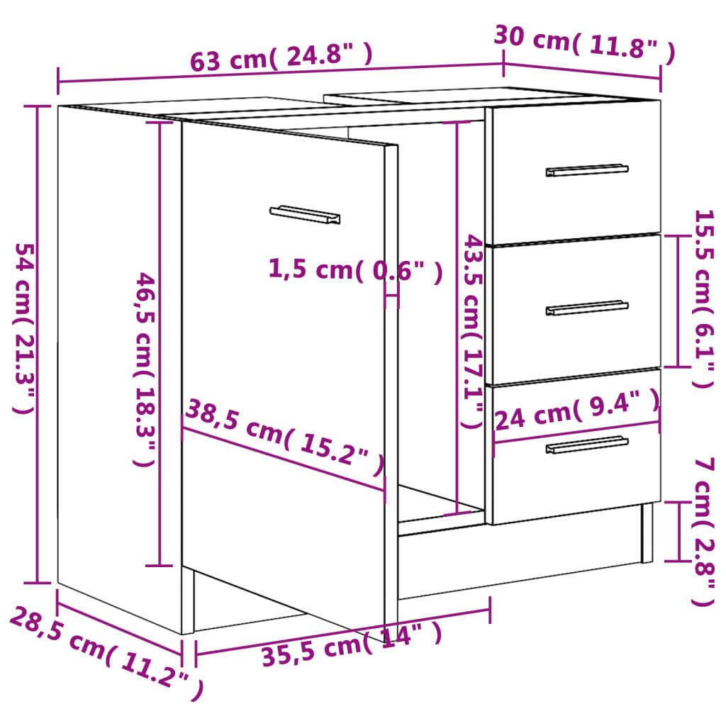 vidaXL Wastafelkast Zwart 63cm - 35% Korting!