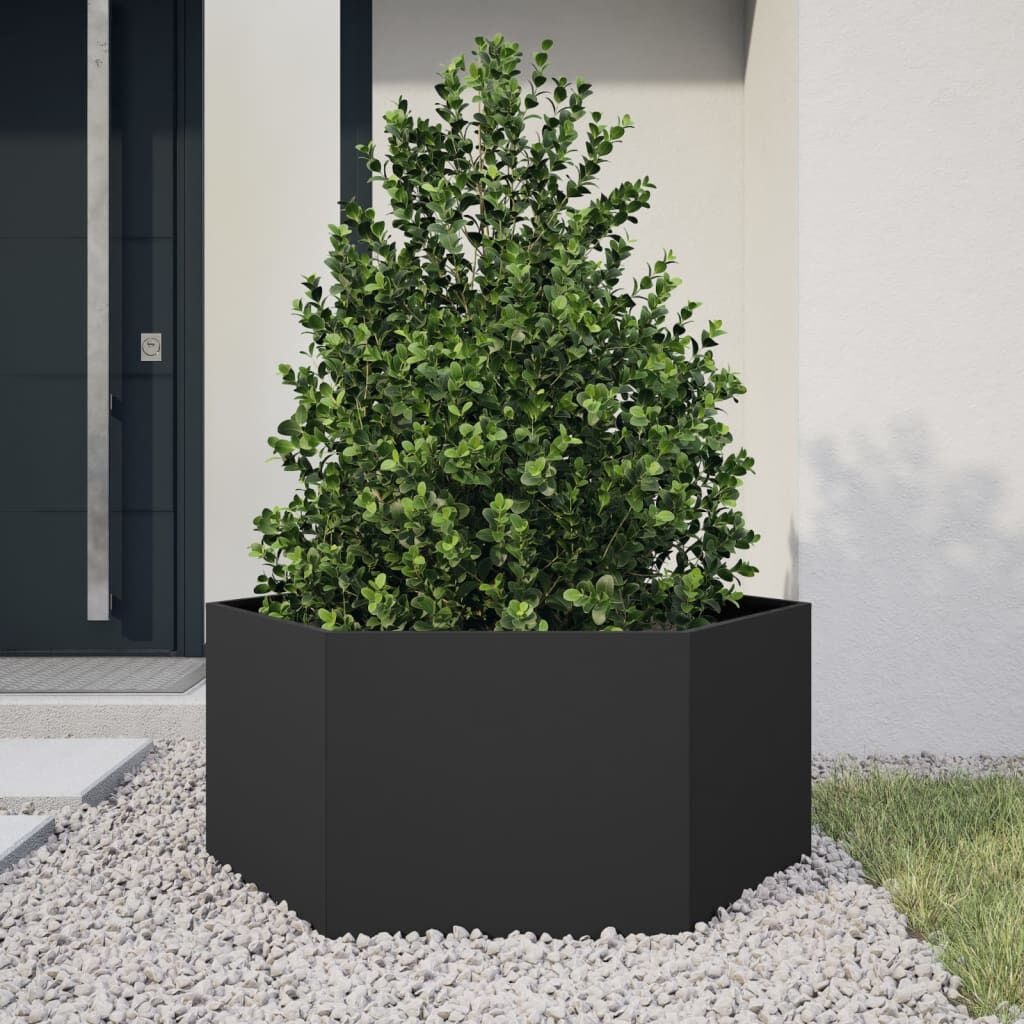 Zeshoekige Plantenbak Staal Zwart 104x90cm -35%!