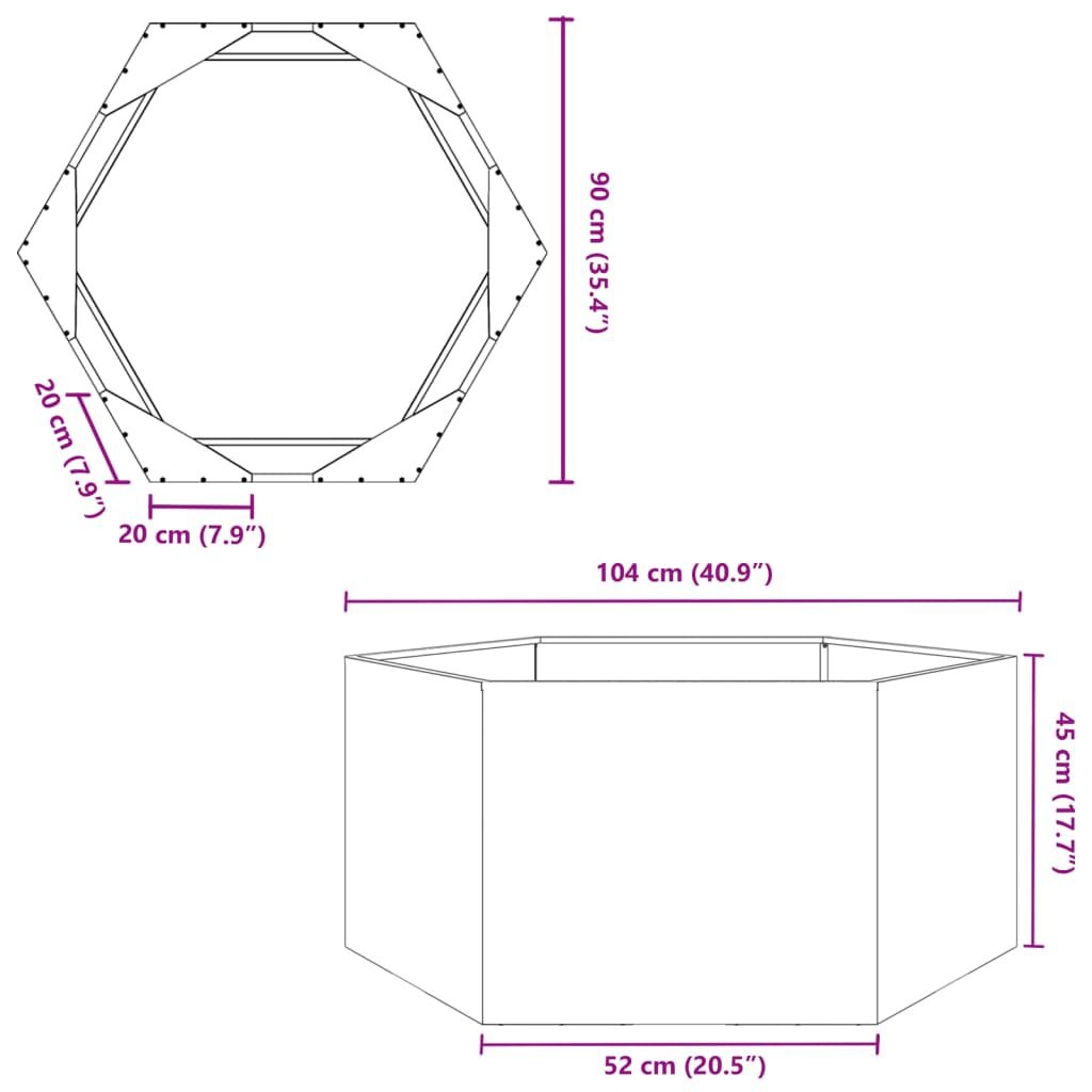 Zeshoekige Plantenbak Staal Zwart 104x90cm -35%!