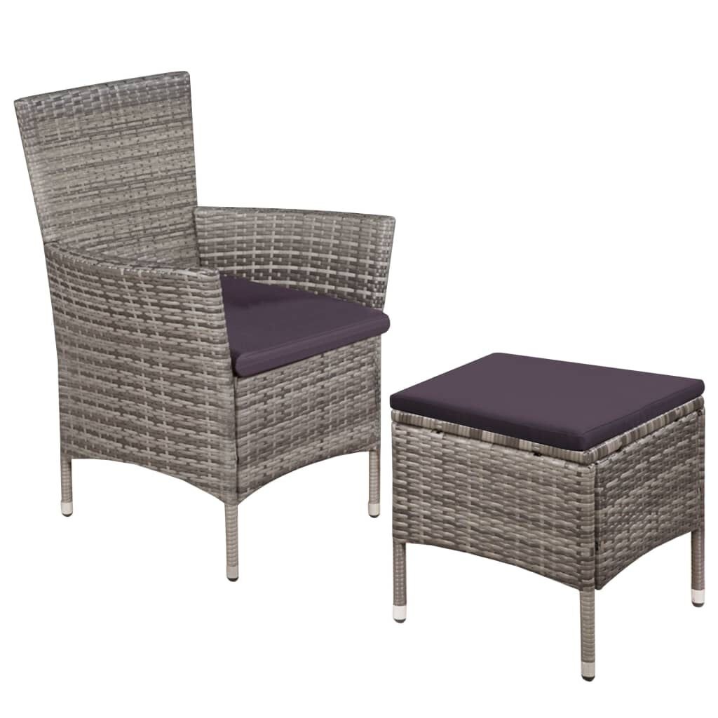 vidaXL Tuinstoel + Kruk Rattan Grijs incl. Kussens -35%