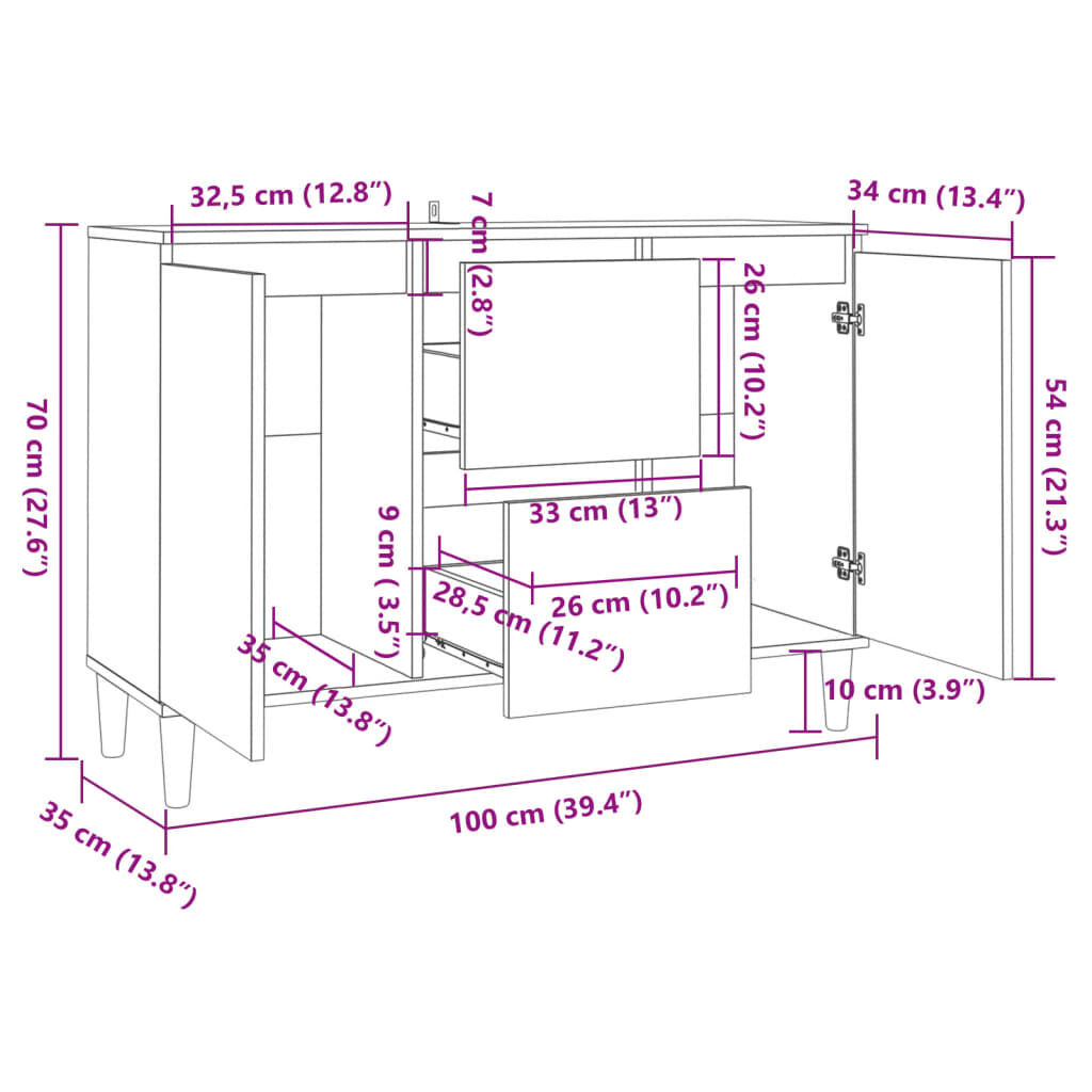 Dressoir Wit Hout 101cm - Slechts 1! 35% Korting!