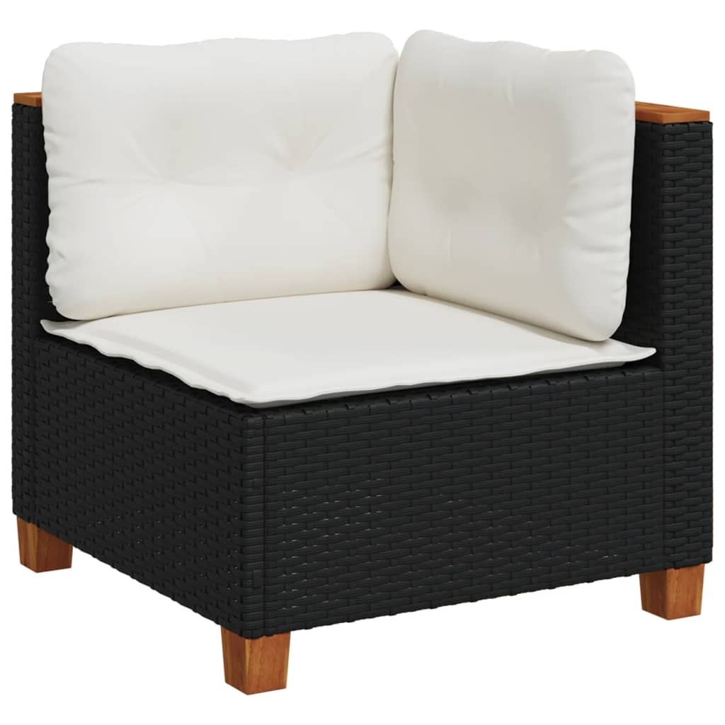 Tuinhoekbank Poly Rattan Zwart m. Kussens -35%