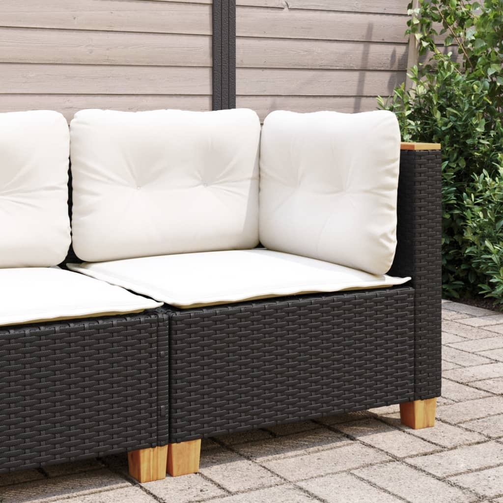 Tuinhoekbank Poly Rattan Zwart m. Kussens -35%