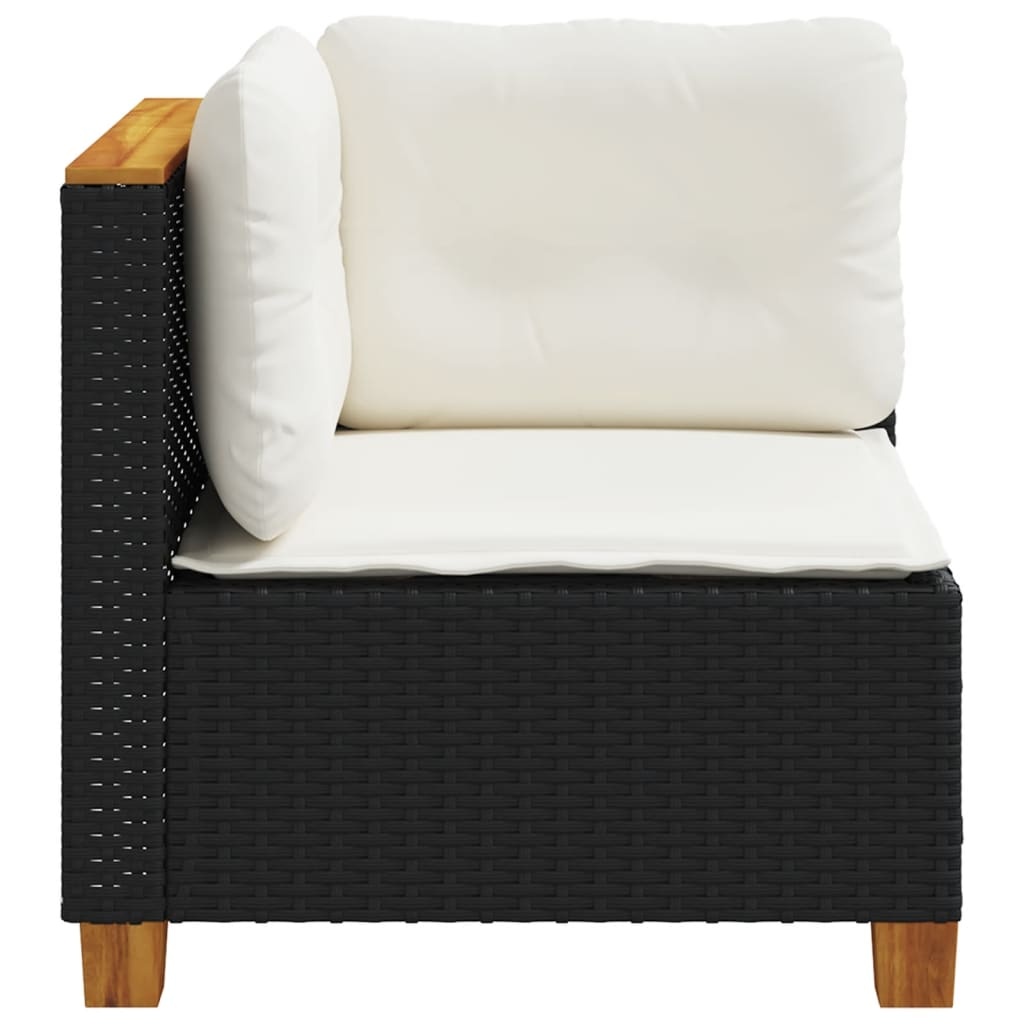 Tuinhoekbank Poly Rattan Zwart m. Kussens -35%