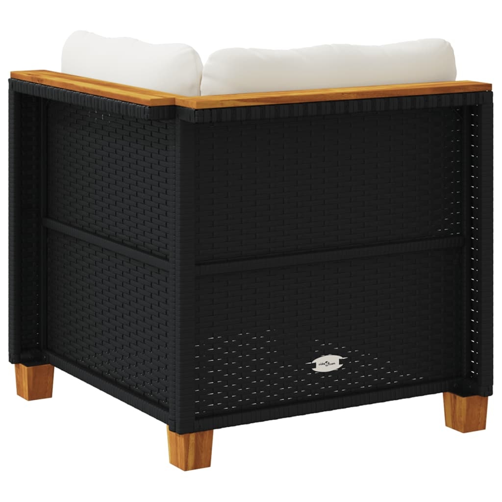 Tuinhoekbank Poly Rattan Zwart m. Kussens -35%