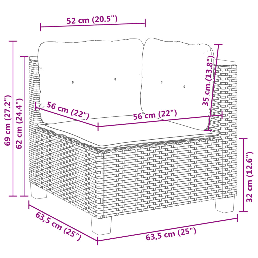 Tuinhoekbank Poly Rattan Zwart m. Kussens -35%