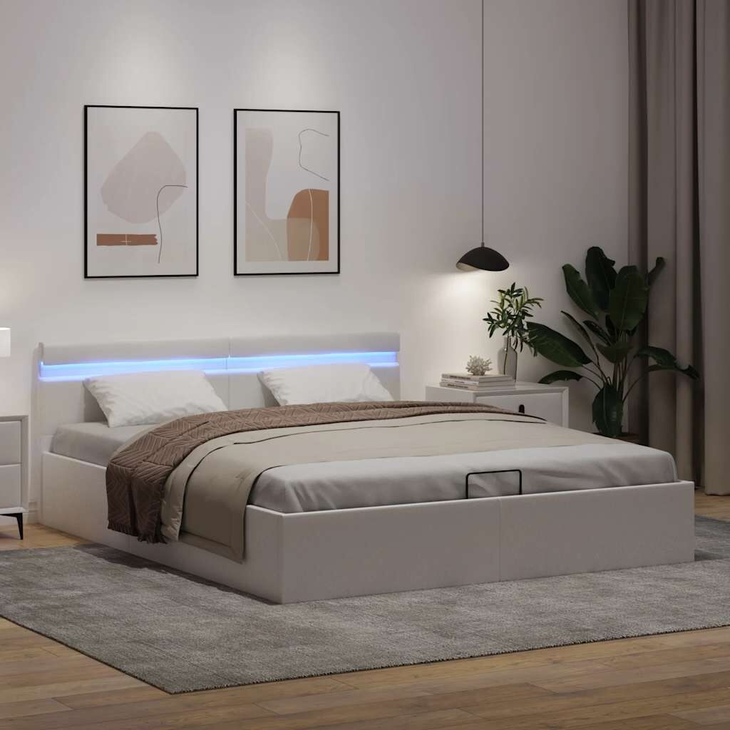 vidaXL LED Bed 160x200 Wit Kunstleer - Incl. Opslag - 35% Korting!