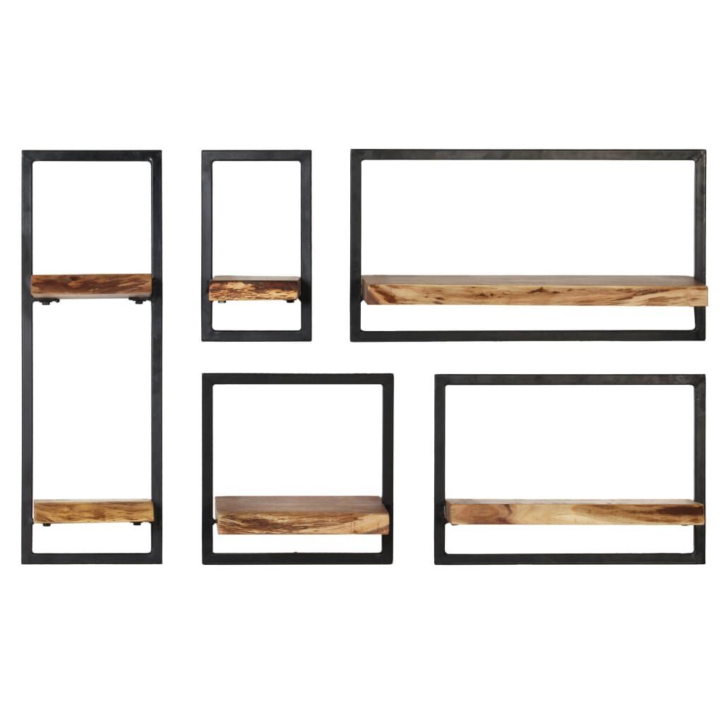 vidaXL Wandschappenset Acaciahout & Staal - 5-delig - 35% Korting!