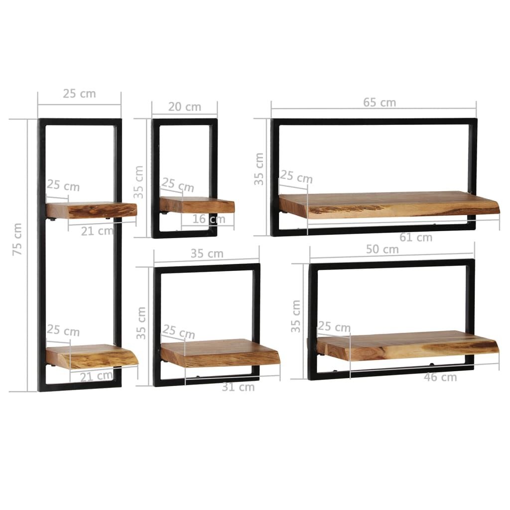 vidaXL Wandschappenset Acaciahout & Staal - 5-delig - 35% Korting!