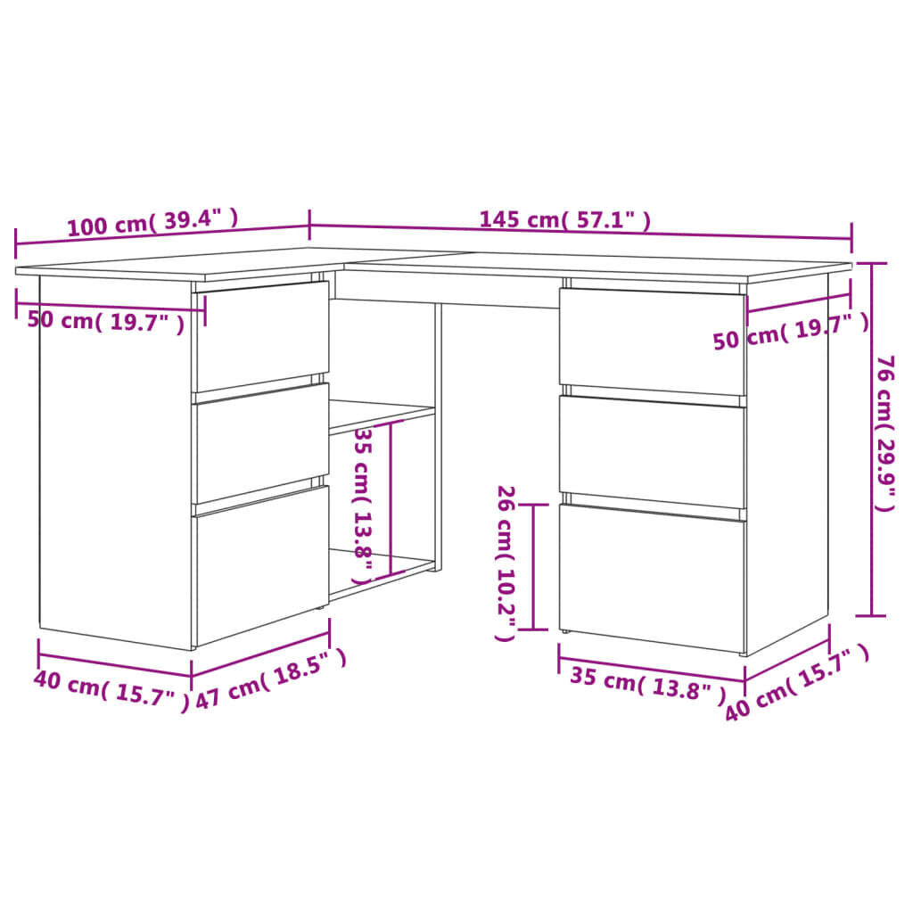 Hoekbureau Hoogglans Wit 145cm - 41% Korting!