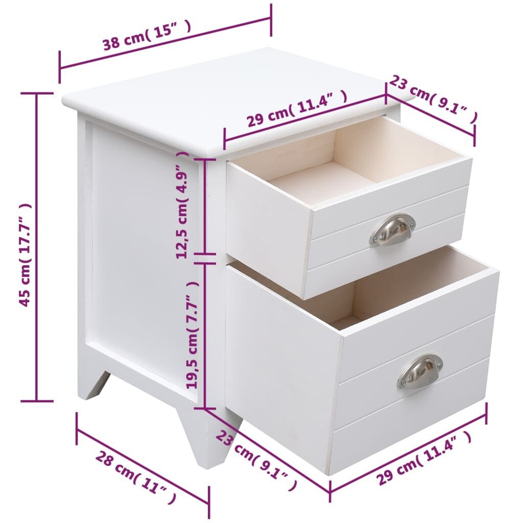 Nachtkastje Paulowniahout Wit - 38x28x45cm - 41% Korting!