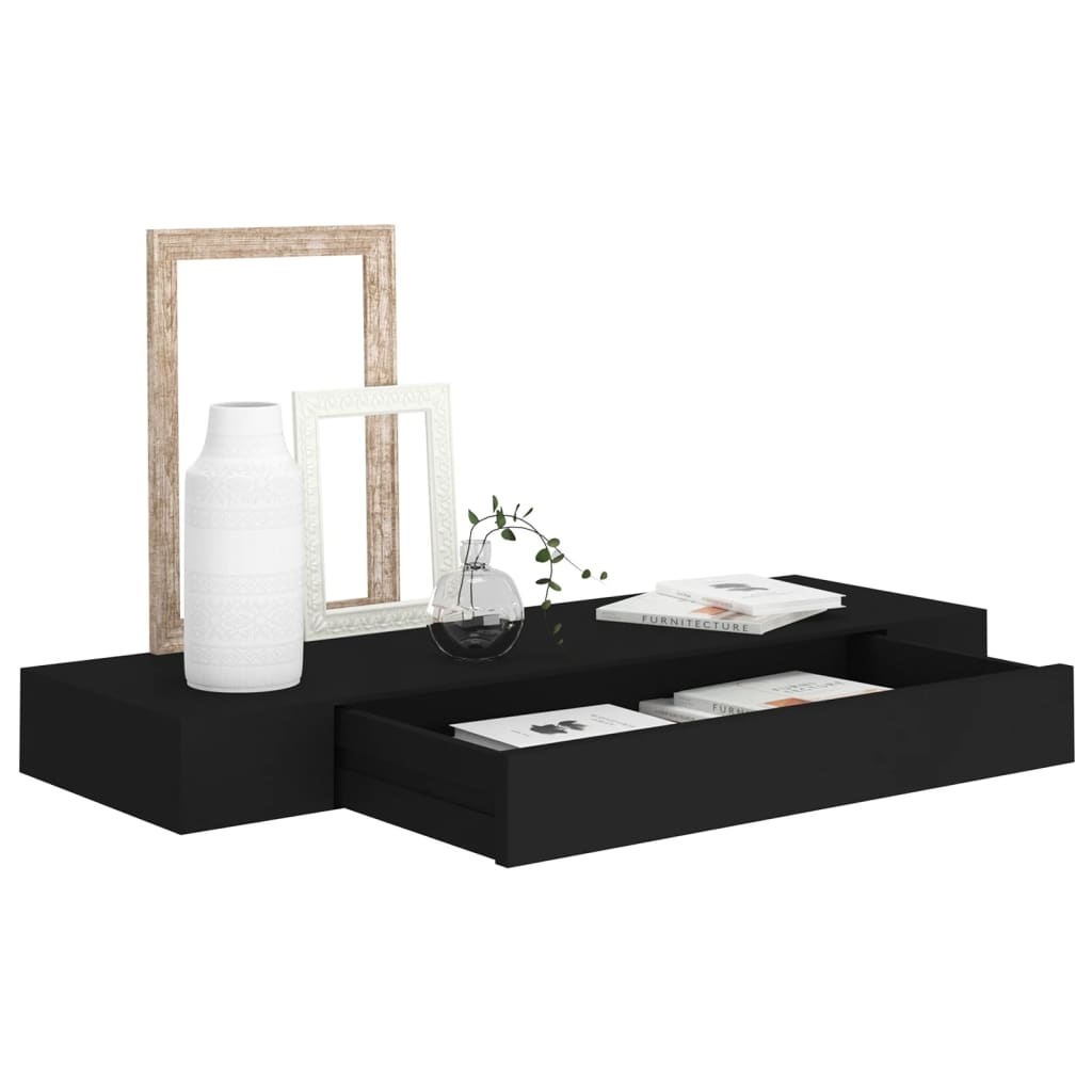 Wandschap met lade zwart 80cm - 35% korting!