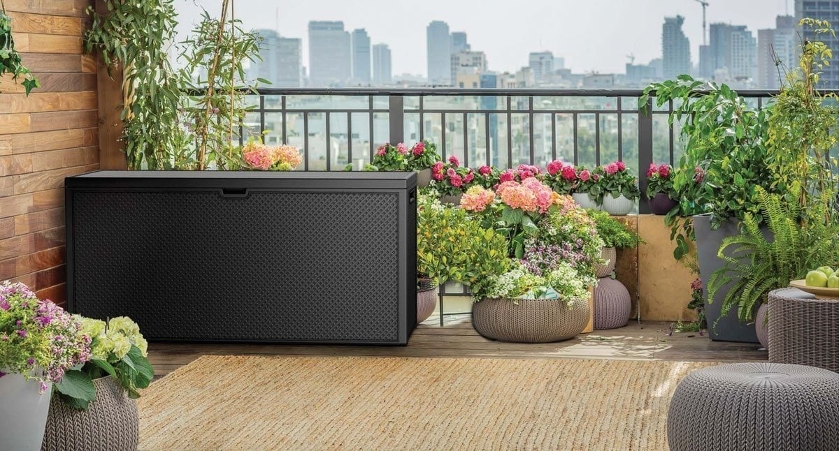 Tuinkussenbox 280L Grafiet - Hoekschade - 55% Korting!